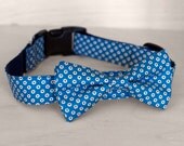 Blue, Red and White Dot Dog Bow Tie Collar