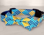 Blue and Yellow Geometric Dog Bow Tie Collar