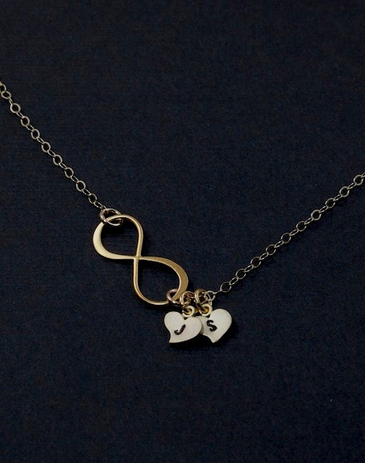 Personalized Gold Infinity Necklace. Monogrammed Gold Heart Charm Necklace. friendship, family gift,Couple Infinity Love