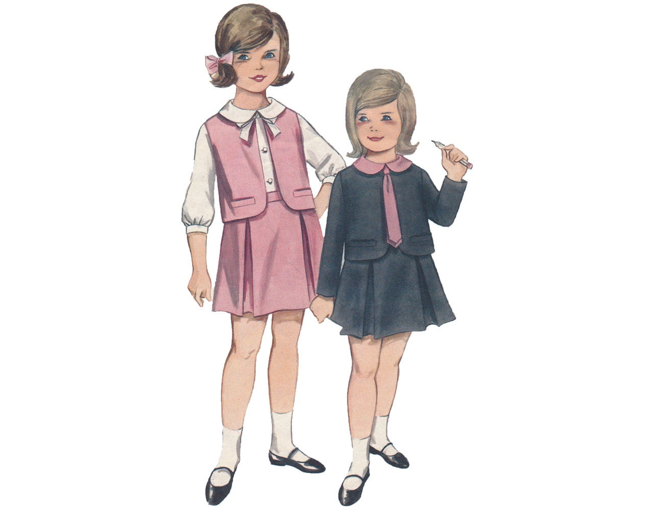 Vintage 1960s Little Girl Blouse, Skirt and Jackets Sewing Pattern by Butterick 3449