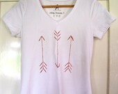 Arrows Minimalist Ladies Hand Painted Upcycled TShirt UK 12 White