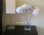 Set of 12 stemmed tissue paper pom poms, ready to open, choose your colors
