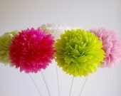 Set of 6 stemmed tissue paper pom poms, ready to open, choose your colors
