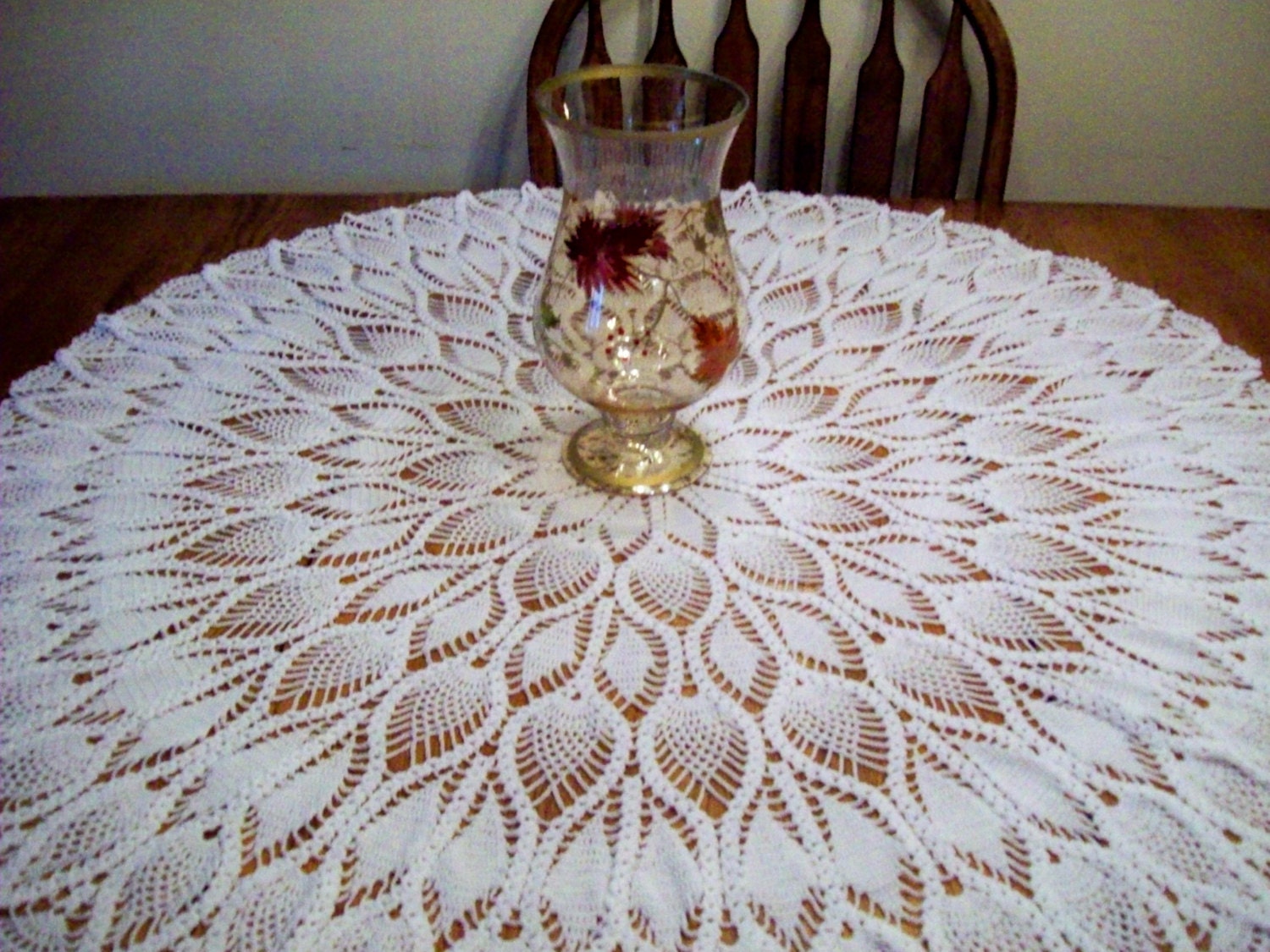 Round Crochet Poinsettia ane Pineapple Tablecloth Table decor Holidays Kitchen Diningand Entertainment