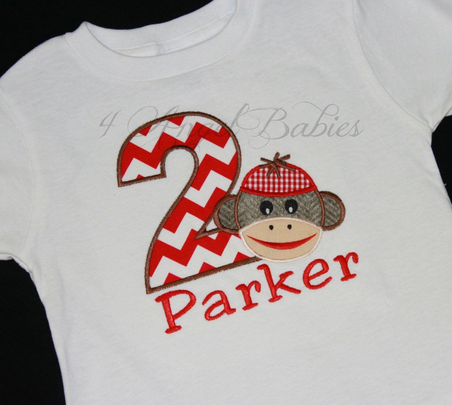 Personalized Chevron SOCK MONKEY Inspired Top Boys or Girls Applique Birthday Shirt or Body Suit with NAME Pick your Size and Colors