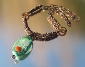 Handmade Lampwork Glass Necklace Green, Orange - Neptune