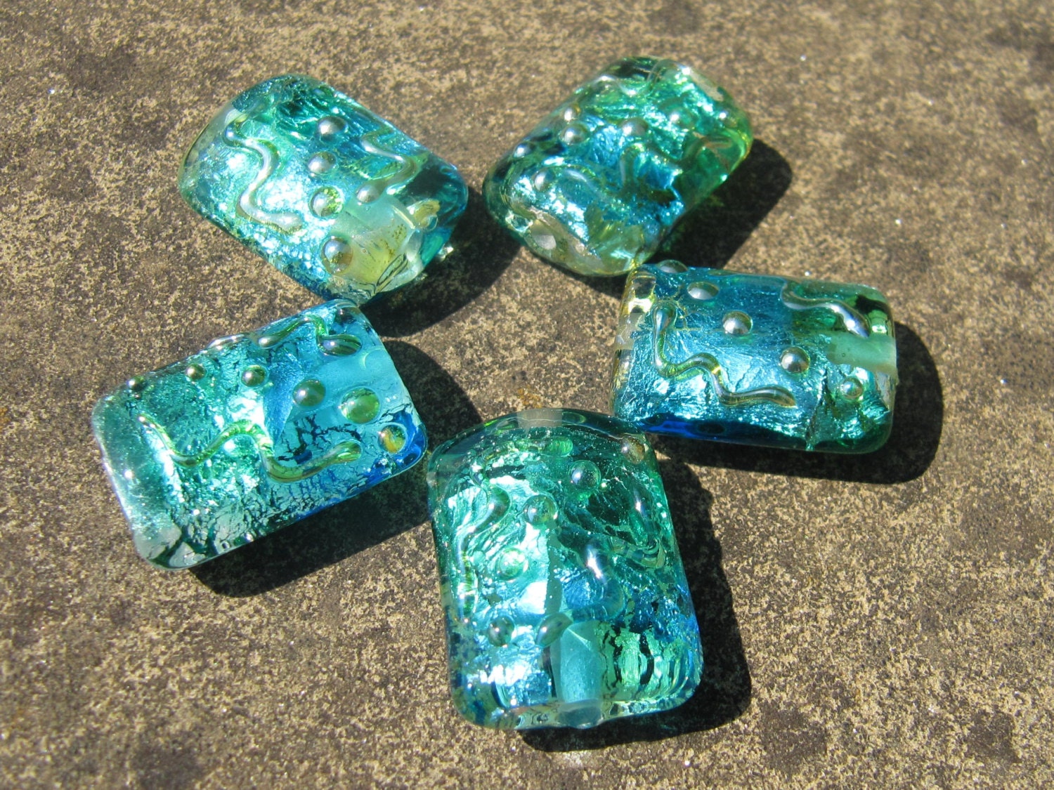 Handmade Lampwork Glass Beads - Silver seas set