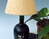 Black and Gold Sake  Bottle Upcycled Glass Home Decor Lighting Table Lamp Handmade Paper Lampshade