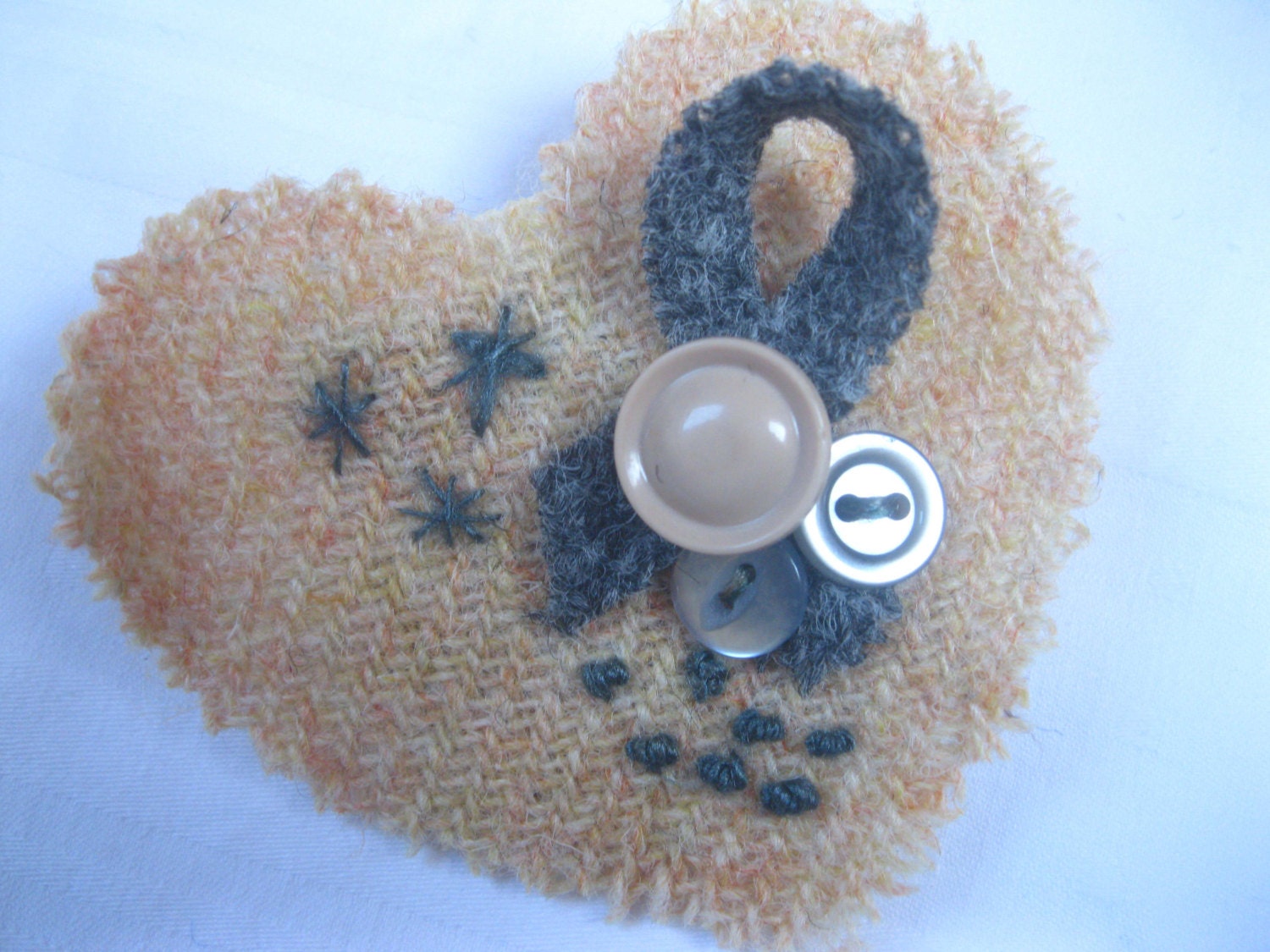 Harris Tweed Fabric Heart shaped Brooch - Pink and Grey Mothers Day
