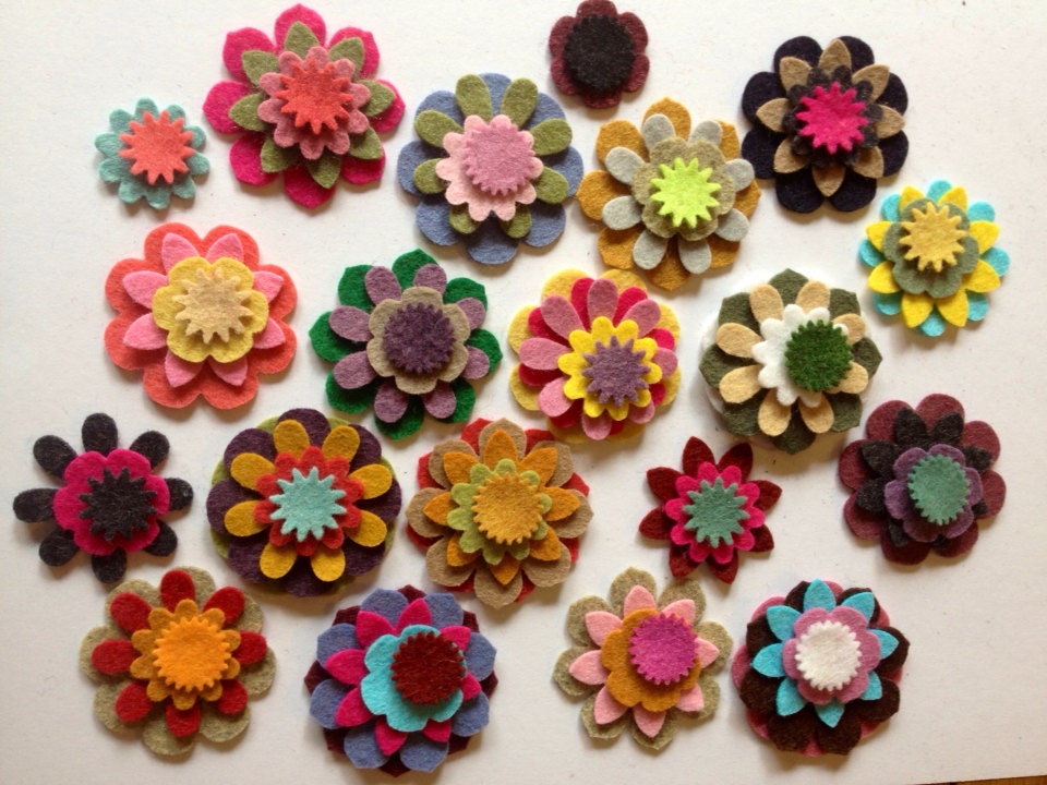 Wool Felt Mix and Match Flowers 80 total - Random Colored 1938