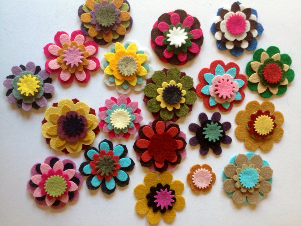 Wool Felt Mix and Match Flowers 80 total - Random Colored 1937
