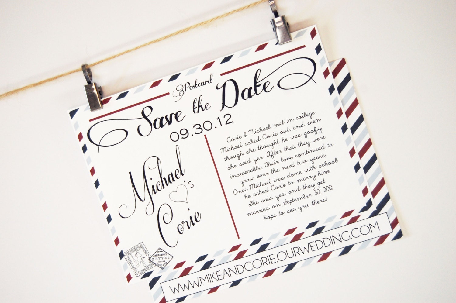 Paris Air Mail Save the Date Postcard