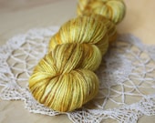 Hand Dyed Yarn / Fingering Weight / Gold Golden Amber Mustard Silk Merino Wool