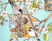 Spring Chickadees Framed Original Painting