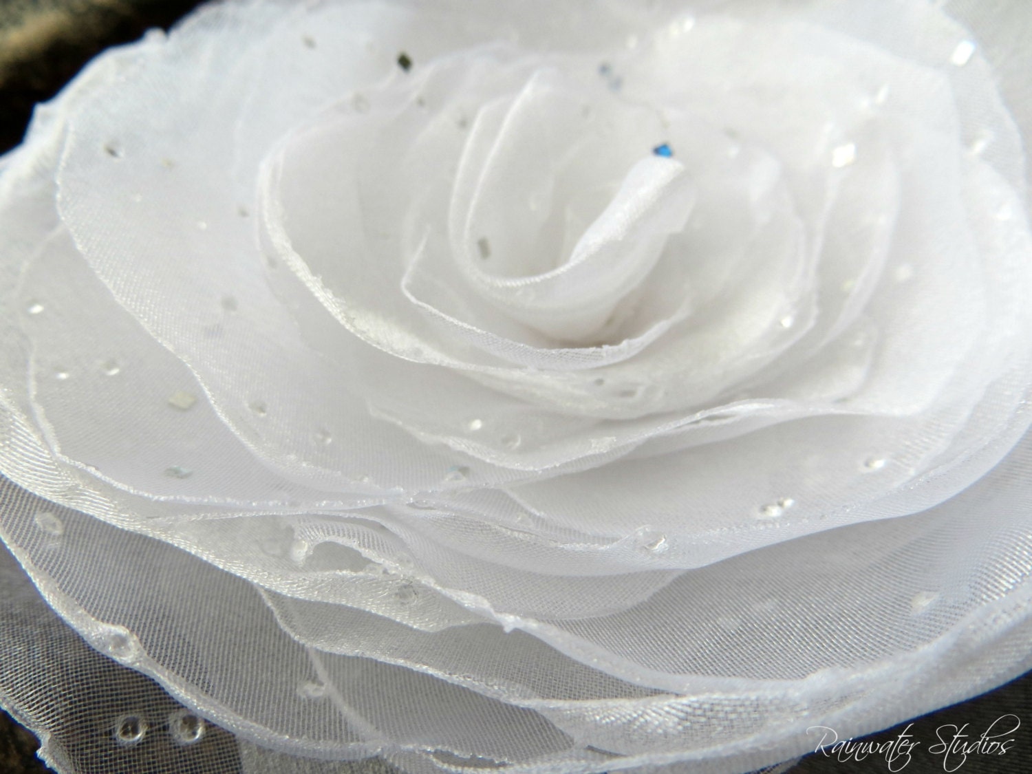 Wedding Hair Flower - Sparkly White Organza, Bridal Accessory, Made To Order