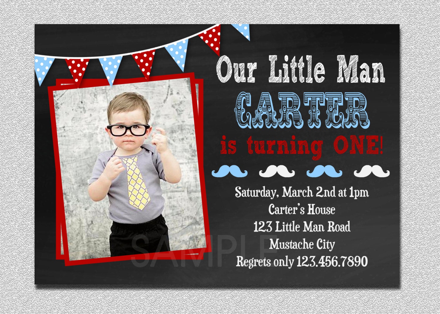Little Man Birthday Invitation Little Man Mustache 1st Birthday Party Invitation Printable Il_170x135