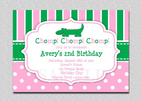 Preppy Alligator Birthday Invitation Pink and Green Preppy Alligator Birthday Invitations Girls or Boys Il_570xn