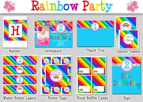 Rainbow Birthday Party Package , Rainbow Birthday Party Invitation Printable by The Trendy Butterfly Il_570xn
