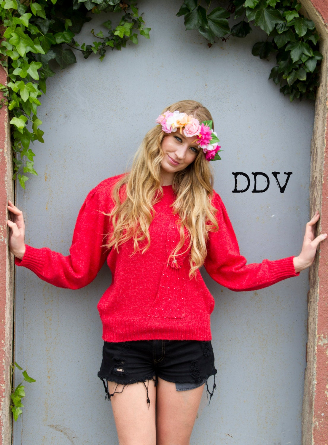 Lexi, French Vintage,1970s Strawberry Red Wool Knit, Sweater, Jumper, Top, from Paris