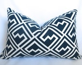 Mod Greek Key Decorative Pillow - 12x18 inch - Navy Blue - White - Greek Key Pillow - Designer Pillow - Lumbar- Navy Pillow - Mod Pillow