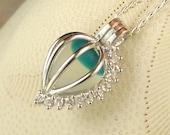 Eco Friendly GENUINE Santa Cruz Sea Glass Necklace Sterling Locket Rare Turquoise