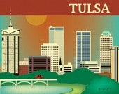 Tulsa, Oklahoma Skyline - Wall Art Print for House Warming, Presents, and Gifts for Home, Office, Couples, and Dorms - style E8-O-TUL