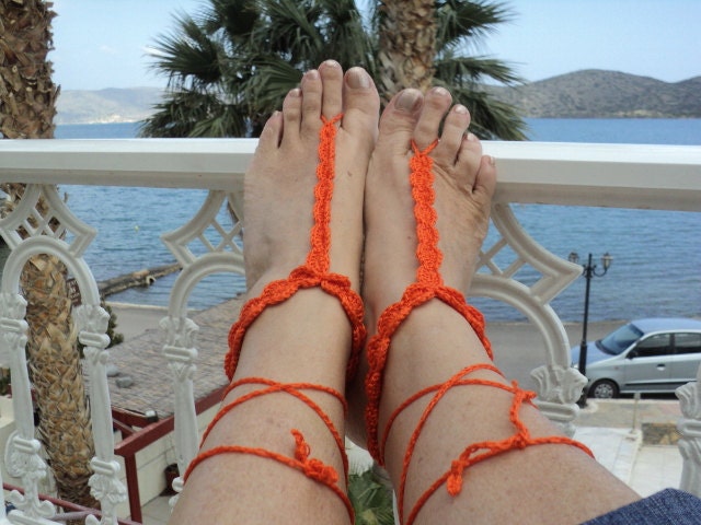Barefoot Sandals Knitted, Sexy Foot Jewelry, Wedding Beach  Anklet Yoga, Bridal Cuff Gypsy Lace Sandals Crochet Sandals