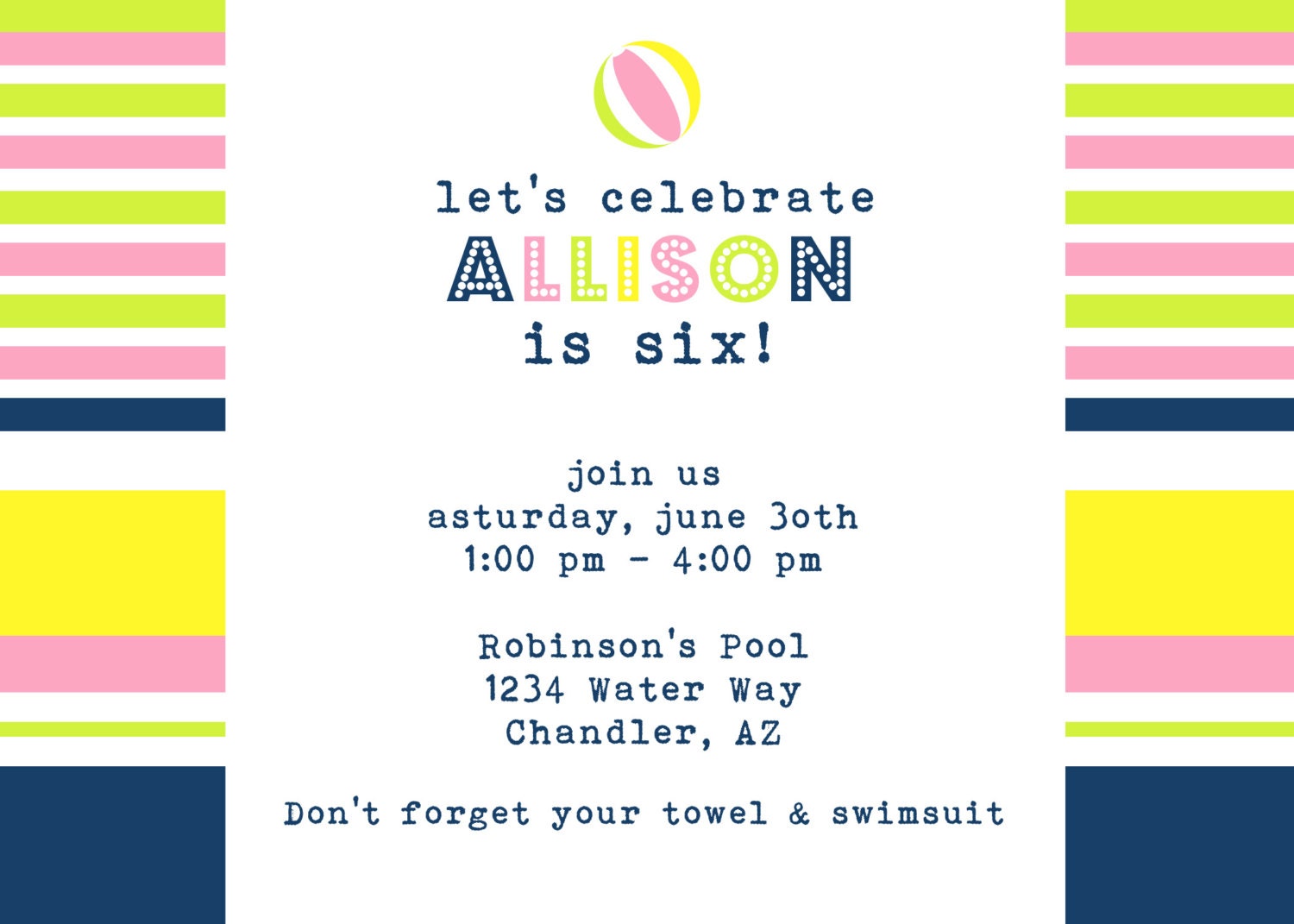 PRINTABLE PARTY INVITATION - Preppy Girl Beach Ball Birthday or Baby Shower Invite - Petite Party Studio Il_170x135