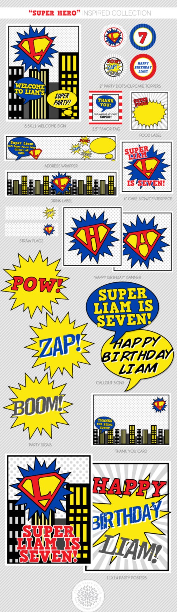 PRINTABLE PARTY COLLECTION - Super Hero Birthday by Petite Party Studio Il_570xn
