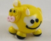 Smiley Face Yellow Cow Lampwork Handmade SRA Artisan Glass Bead NLC Beads leteam