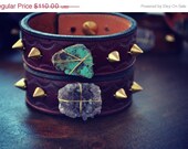 MEMORIAL DAY SALE Lux Recycled Leather Turquoise Gemstone Mini Spike Stacking Cuff