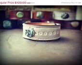 MEMORIAL DAY SALE Lux Earthy 1 inch Stacking Recycled Natural Leather Dalmation Jasper Boho Gypsy Gemstone Cuff