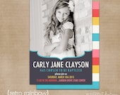 LDS Baptism Photo Invitation (Digital or Printed)- "Retro Rainbow"