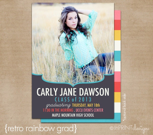 Graduation Photo Card (Digital or Printed)- "Retro Rainbow Grad"