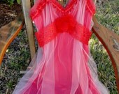 SALE Red slip dress with tulle and lace