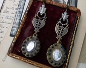 SALE:  Antique Mercury Glass Religious Medal Earrings, Sainte Anne & Miraculous Mary, by RusticGypsyCreations