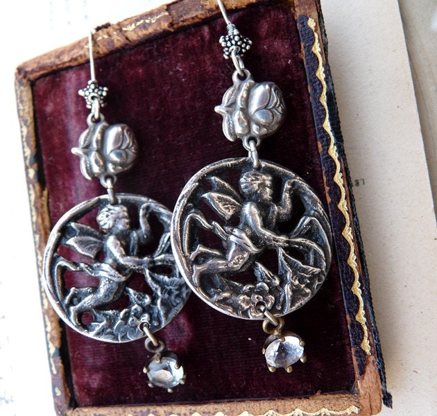 Antique Cherub Button Earrings, Victorian English Beauties, by RusticGypsyCreations
