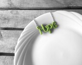 Hope Necklace, Word Pendant Necklace, Inspirational Personalized Necklace, Crochet Wrap Jewelry, Friendship Necklace, Green