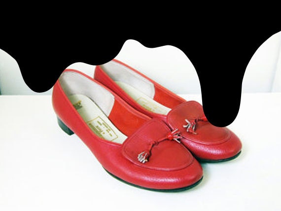 ABERCROMBIE & FITCH . Red Leather Loafers . 1950s 1960s