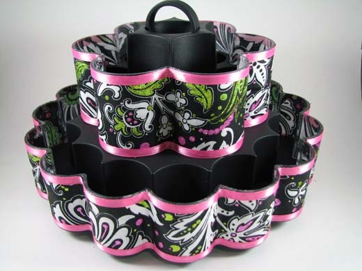 Pink and Green Paisley Flowered Altered Pampered Chef Spice Rack Caddy - Carrousel Organizer