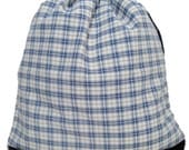 Blue Check Plaid Cotton Drawstring Laptop Bag Bookbag Backpack Bag SAC77