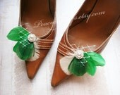 Emerald Feather Shoe Clips, Green, St. Patrick's Day, Peacock, Bridal clips, Wedding Shoe Accessory, Peacock - EMERALD LOVE Shoe Clips