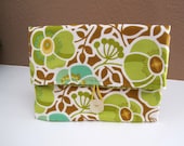 Button Clutch- Floral with Green Geometric Lining