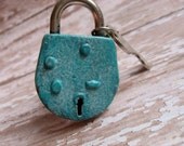 Set of 2 Aged Turquoise Drawer Lock Drawer or Cabinet Pulls with Keys Padlock Accent Knobs or Pulls For Furniture Custom Finishes Available