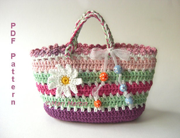 Crochet Bag Pattern Girls Purse Daisy Flower Spring MariMartin Download Immediately