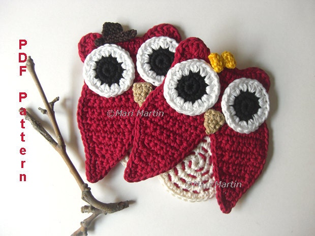 DIY PDF Pattern Crochet Coaster Owl The Happy Pair Home Decoration Christmas Decor Nursery Decoration Tutorial Download Immediately