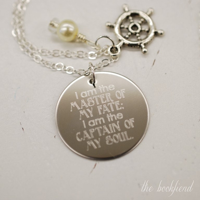 Invictus, I am the master of my fate --- engraved 1" charm necklace