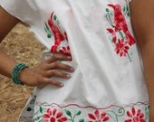 Bohemian Birds and Flowers Vintage Mexican Top Hand Embroidered Folk Art