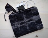 Bleached Reverse Tie Dyed Denim Zippered Pouch with Ultrasuede Pull