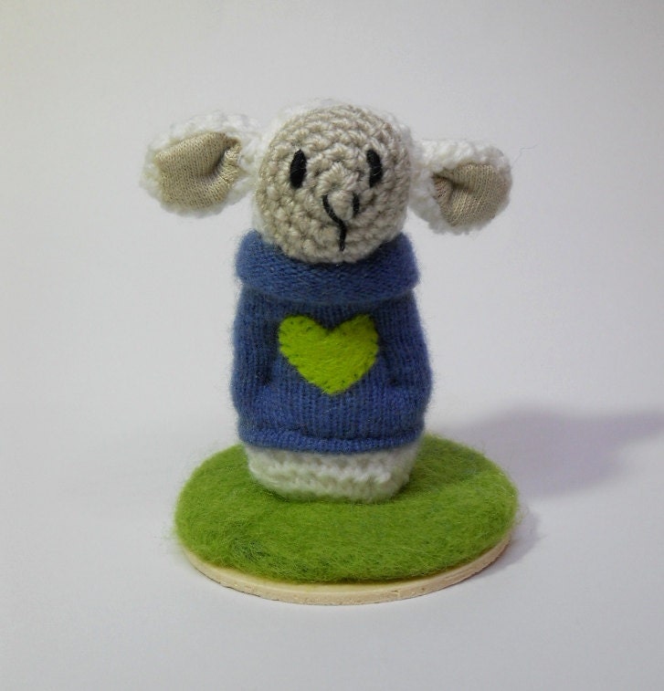 Amigurumi crocheted animal miniature spring lamb soft sculpture called Lily